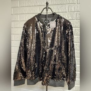 Black Sequin Bomber Jacket